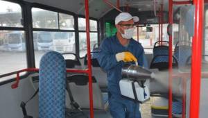 Ceylanpınar'da toplu taşıma araçları dezenfekte edildi